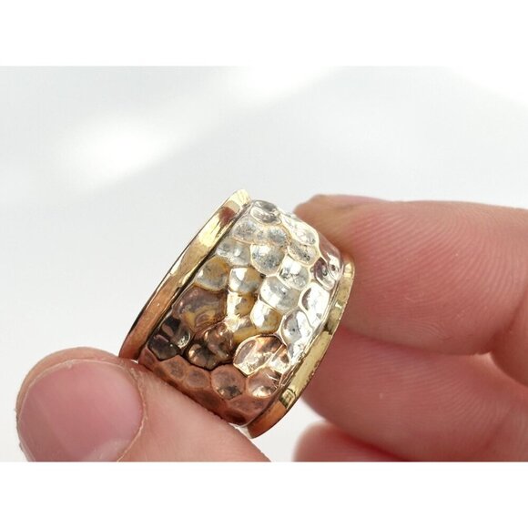 Hammered Dual Sterling Silver & Gold Toned Chunky Cigar 925 Vintage Ring sz 5.75 - Picture 9 of 10